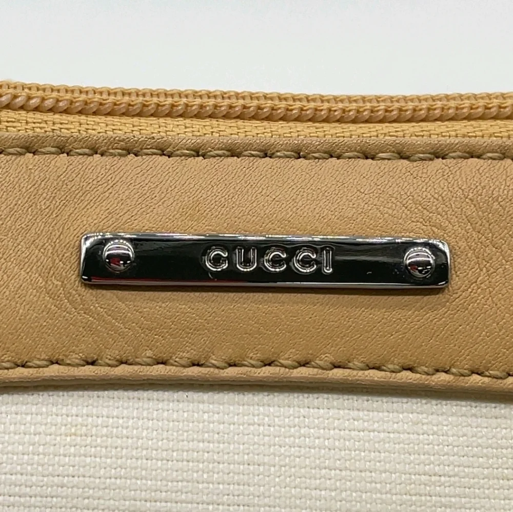 Auth Gucci GG Plate Hianvas Leather Beige White Mini Pouch BAG - Picture 13 of 16